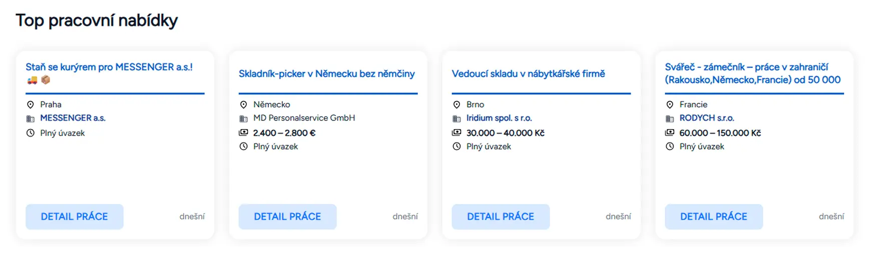 Výpis nabídek na homepage jenFirmy.cz - ukázka